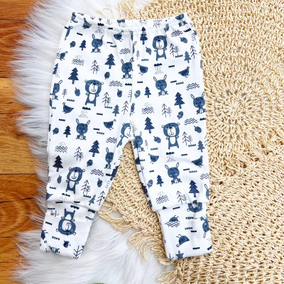 Kit 3 Calças - Floresta, Bege e Dinos - Off White, Azul Jeans